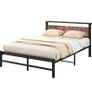 Double Bed Frame,Metal Platform Bed 135x190 cm,Brown No Box Spring Needed,Steel Slats Mattress Base,with Wood Storage Headboard,Noise Free,Black Double Bed Frame,Easy Assembly Image 2