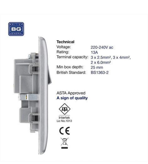BG Electrical Brushed Steel wall outlets