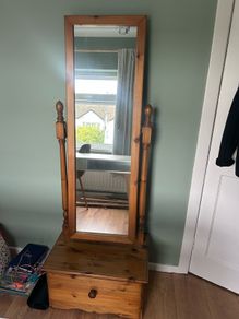 Solid Pine Cheval Mirror with Storage Drawer