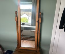 Solid Pine Cheval Mirror with Storage Drawer