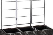 Wicker Trellis Rectangular Planter with Inner Plastic Liner, Three Buckets, 96.5 cm, Black