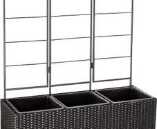 Wicker Trellis Rectangular Planter with Inner Plastic Liner, Three Buckets, 96.5 cm, Black