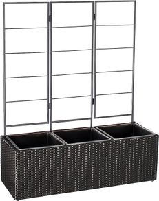 Wicker Trellis Rectangular Planter with Inner Plastic Liner, Three Buckets, 96.5 cm, Black