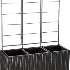 Wicker Trellis Rectangular Planter with Inner Plastic Liner, Three Buckets, 96.5 cm, Black