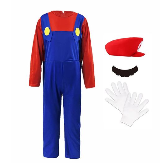 Super Mario Game Plumber Bros Cosplay Costumes Funny Halloween Carnival Outfits for Men Women Fancy Jumpsuit with Hat Mustache Gloves