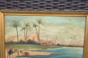 Original Signed Orientalist Oil Painting Desert Oasis Scene 45 x 32 cm