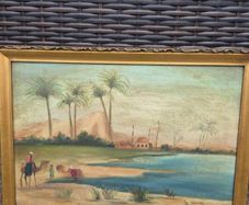 Original Signed Orientalist Oil Painting Desert Oasis Scene 45 x 32 cm