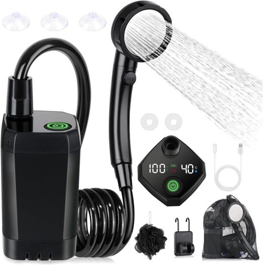 6000mAh Portable Shower for Camping Pet Car Versatile Easy to Use | 120-150 mins Working Time, Waterproof, Real-time&Temprature Display, 2 Adjustable Speed&4 Spray Modes, PP Filter Cartridge