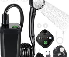 6000mAh Portable Shower for Camping Pet Car Versatile Easy to Use | 120-150 mins Working Time, Waterproof, Real-time&Temprature Display, 2 Adjustable Speed&4 Spray Modes, PP Filter Cartridge