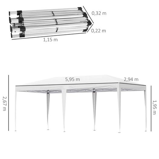 6 x 3m Pop Up Gazebo, Double Roof Foldable Canopy Tent, Wedding Awning Canopy (FREE SHIPPING)