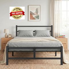 Double Bed Frame, 4ft6 All Metal Slats Support Platform Bed Frame with Under-Bed Storage Space, Easy Assembly, Noise Free, No Box Spring Needed, Black