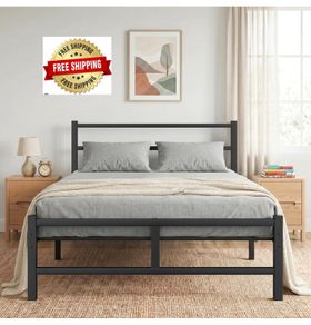 Double Bed Frame, 4ft6 All Metal Slats Support Platform Bed Frame with Under-Bed Storage Space, Easy Assembly, Noise Free, No Box Spring Needed, Black