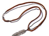 Men Necklace Jewelry Gift with feather pendant on leather string