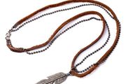 Men Necklace Jewelry Gift with feather pendant on leather string