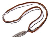main image for ad Men Necklace Jewelry Gift with feather pendant on leather string
