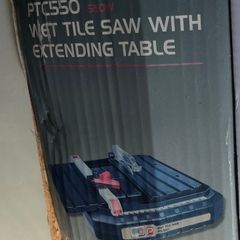 Wet Tile Saw and extendable table, and case of tools for measuring and cutting tiles