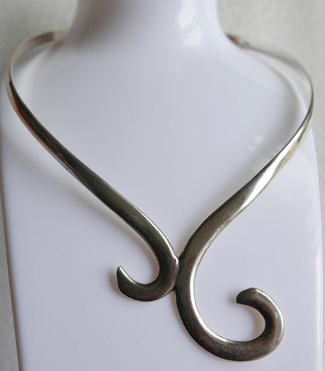 Vintage 1980s Sterling Silver 925 Torque Spiral Collar Necklace 37g