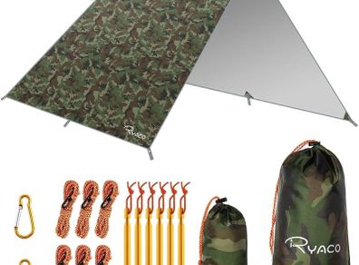 FREE EXPRESS SHIPPING Hammock Rain Fly Tent Tarp, 3m x 3m Tarpaulin Portable Sunshade Lightweight Waterproof Groundsheet Windproof Camping gazebo Picnic Mat Anti UV Sun Shelter for Camping Travel Beach