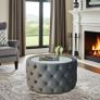 Velvet Button Tufted Round Coffee Table Chesterfield Style 60cm . Sale !!! Image 4