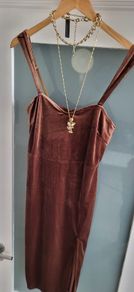 SAINT GENIES brown velour side slit dress Sz 12UK - Bnwt