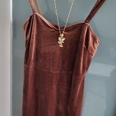 SAINT GENIES brown velour side slit dress Sz 12UK - Bnwt