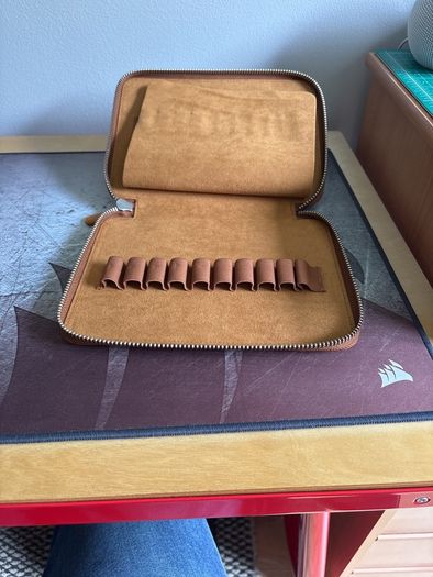 Galen Leather 20 pen zip storage case Crazy Horse leather