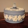 Set of Vintage Wedgwood Blue Jasperware Round Trinket Box and 3 x Small Plates Image 2