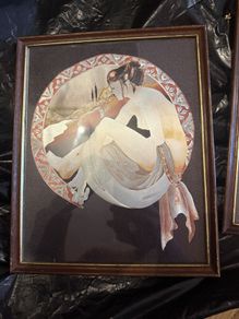 Pair of Vintage Art Nouveau Style Metallic Foil Prints, Framed