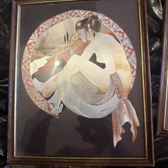 Pair of Vintage Art Nouveau Style Metallic Foil Prints, Framed