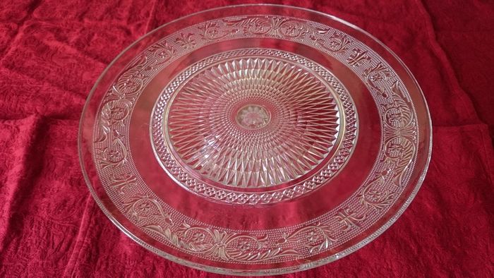 Vintage Cut Glass Art Deco Footed Cake Stand