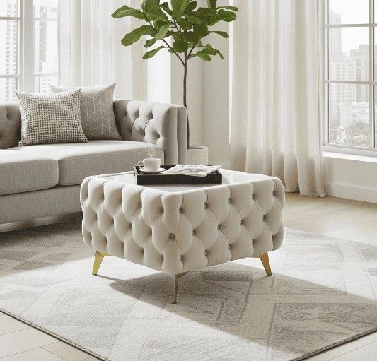 Chesterfield Velvet Square Coffee Table with Glass