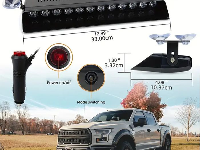 12-Led Strobe Flash Light Emergency Warning with Suction Cups