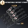4 Pce Retractable Ratchet Straps Tie Downs 2.5CM x 3M 800kg Break Strength Image 6