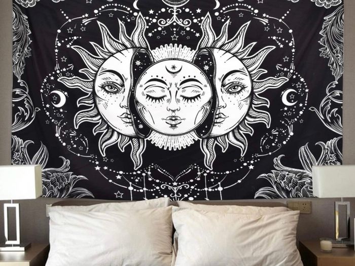 Sun and Moon Tapestry Black and White Large Tablecloths Psychedelic Tapestry Wall Hanging for Bedroom Living Room Decoration (MULTIPLE SIZES)