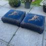Pair of vintage / Victorian style Cherub tapestry velvet footstoolspair of footstools (Navy/Gold) Image 2