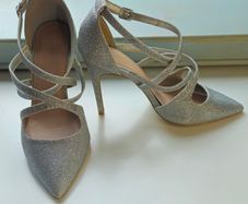 New Look - Strappy Silver Glitter Heels - Size 6 [UK]