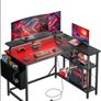 L Shaped Gaming Desk with LED Lights & Power Outlets, 120x80cm Corner Computer Table with Storage Bag & Adjustable Shelves & Large Monitor Stand, Home Office Study Workstation, Carbon Black Image 2