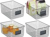 Set of 4 Wire Storage Basket  Wire Basket for Storing Items Around The Home Metal Basket for Kitchen, Bedroom, Bathroom and More Black