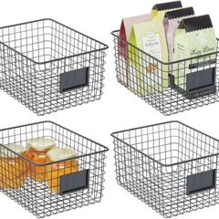 Set of 4 Wire Storage Basket  Wire Basket for Storing Items Around The Home Metal Basket for Kitchen, Bedroom, Bathroom and More Black