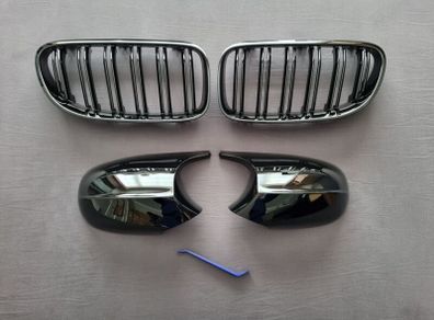 BMW E92 E93 Lci Black Kidney Grilles & Mirror Covers Set Brand New