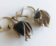 Antique sterling silver screw-back tulip earrings