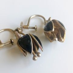 Antique sterling silver screw-back tulip earrings