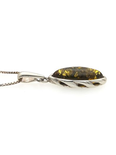 Vintage 925 Sterling Silver & Natural Dark Green Amber Necklace