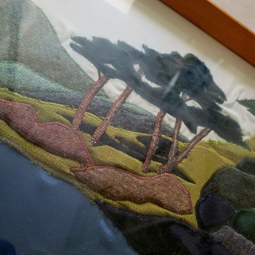 Vintage textile/tweed framed art scene