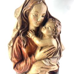 Vintage Hand Carved Madonna and Child Wooden Statue