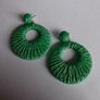 Grass Green Raffia Woven Stud Hollow Out Woven Hoop Earrings Image 10