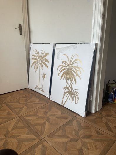 Framed prints of gold palm trees (two)