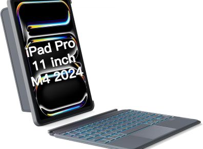Inateck Keyboard Case for iPad Pro 11 inch (M4) 2024, Detachable Keyboard for iPad Pro 11 inch (M4) 2024, 7-Color Backlight with Trackpad, Vertically/Horizontally, KB04111-11 (Gray)