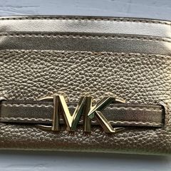 Micheal kors Women Reed Pebbled Leather Credit Card Holder Gold Hardware Wallet-like new