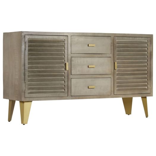 Drawer Cabinet Solid Mango Wood Grey with Brass 140x40x80 cm